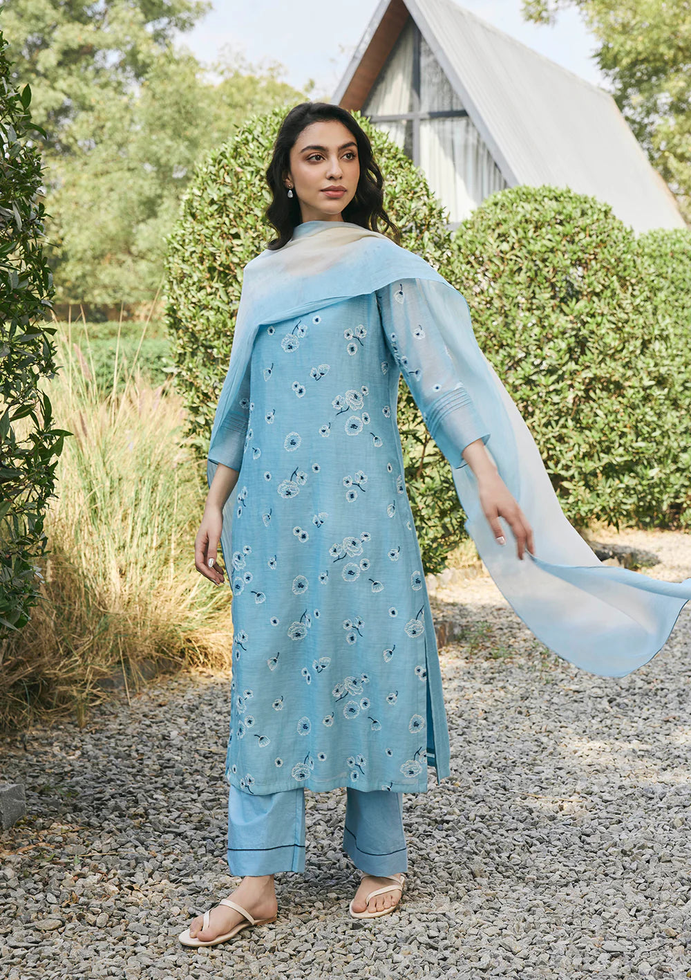 Sky Embroidered Kurta Set