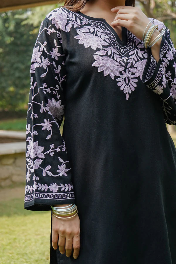 Woollen Kashmiri Black Kurta Set