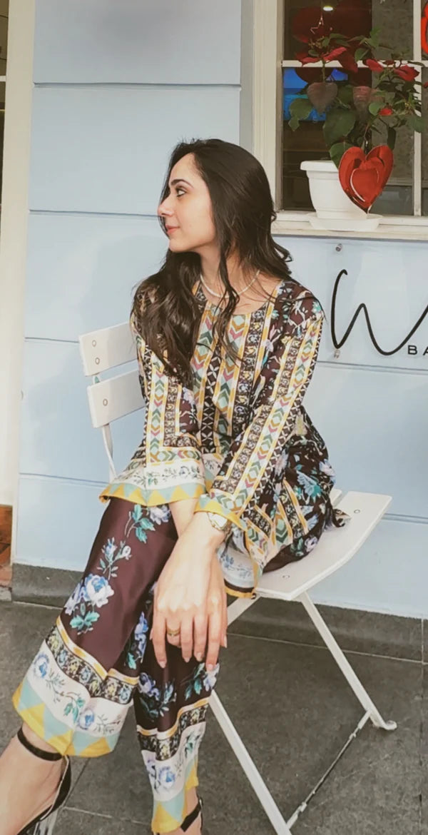 Printkari Poly Muslin Co-ord set in Mocha Brown