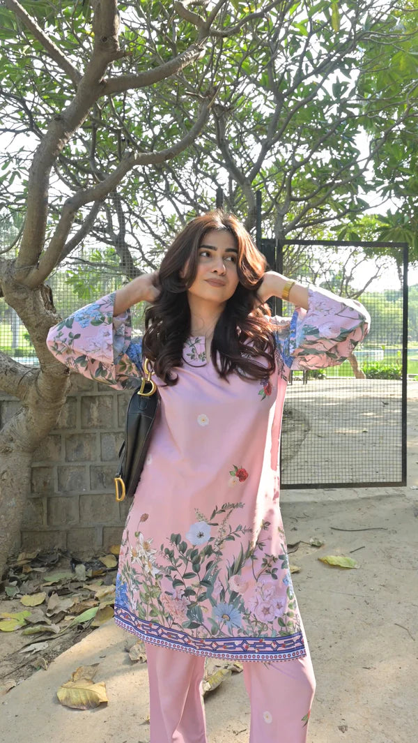 Printkari Poly Muslin Co-ord set in Pink