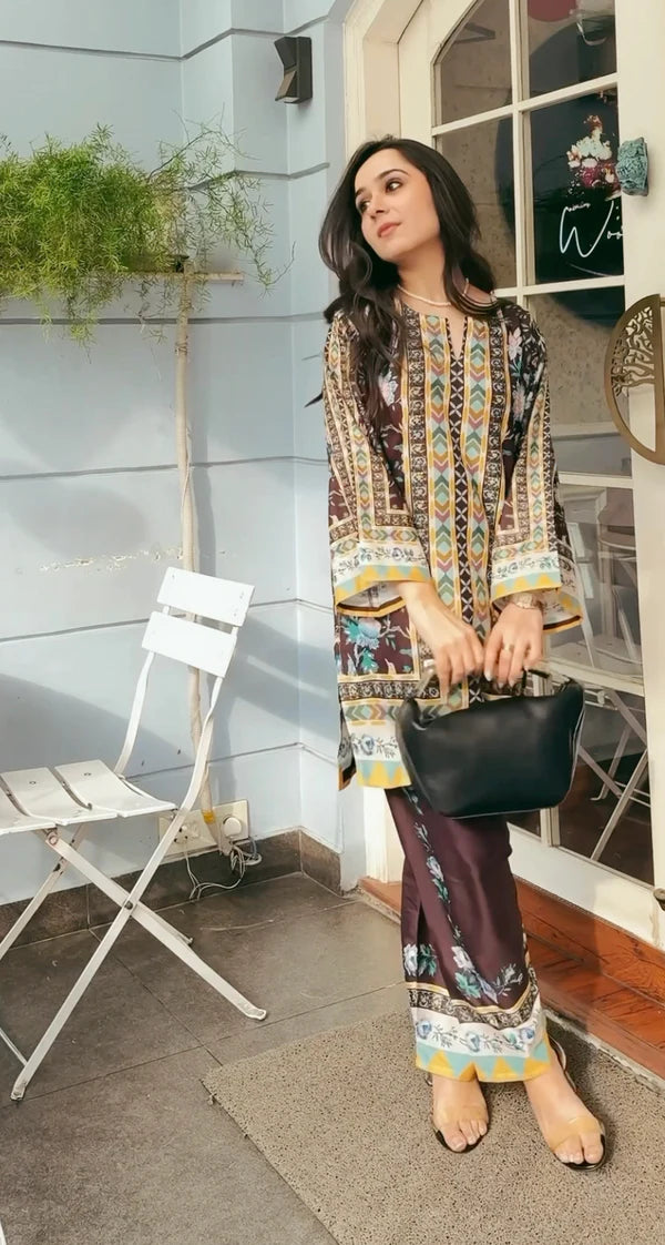 Printkari Poly Muslin Co-ord set in Mocha Brown