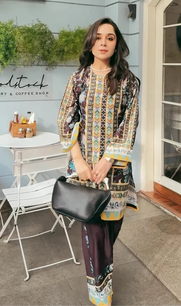 Printkari Poly Muslin Co-ord set in Mocha Brown