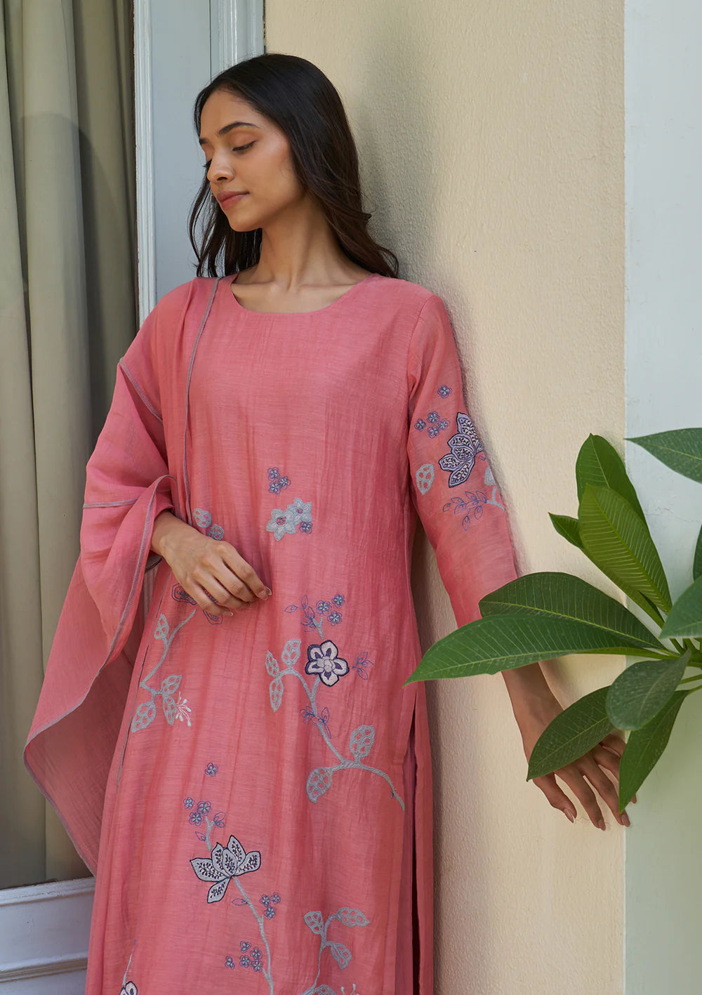 Peony Applique Embroidered Kurta Set