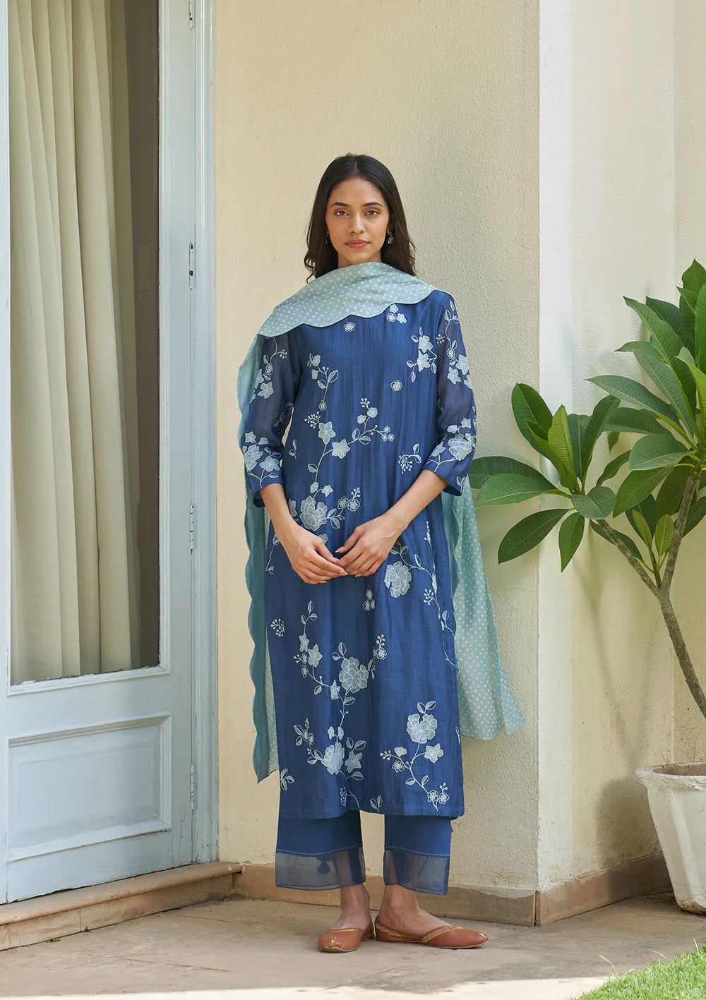 Ocean Blue Applique Kurta Set