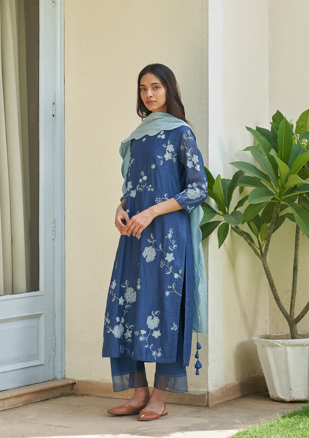 Ocean Blue Applique Kurta Set