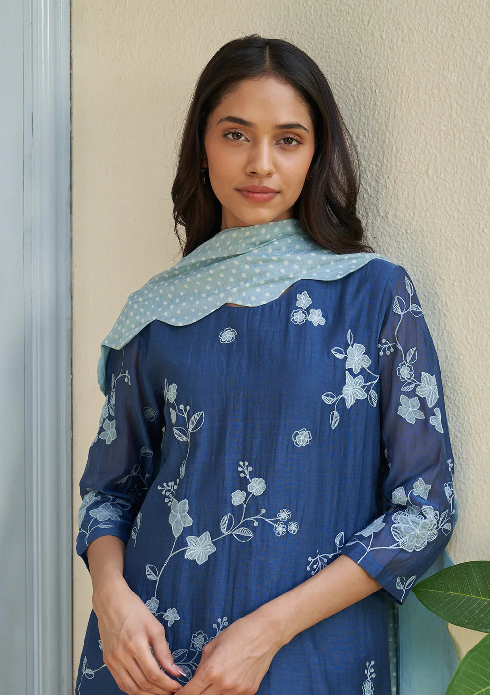 Ocean Blue Applique Kurta Set